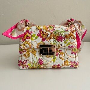 Aldo Floral Crossbody Bag with Gold and Pink Accents